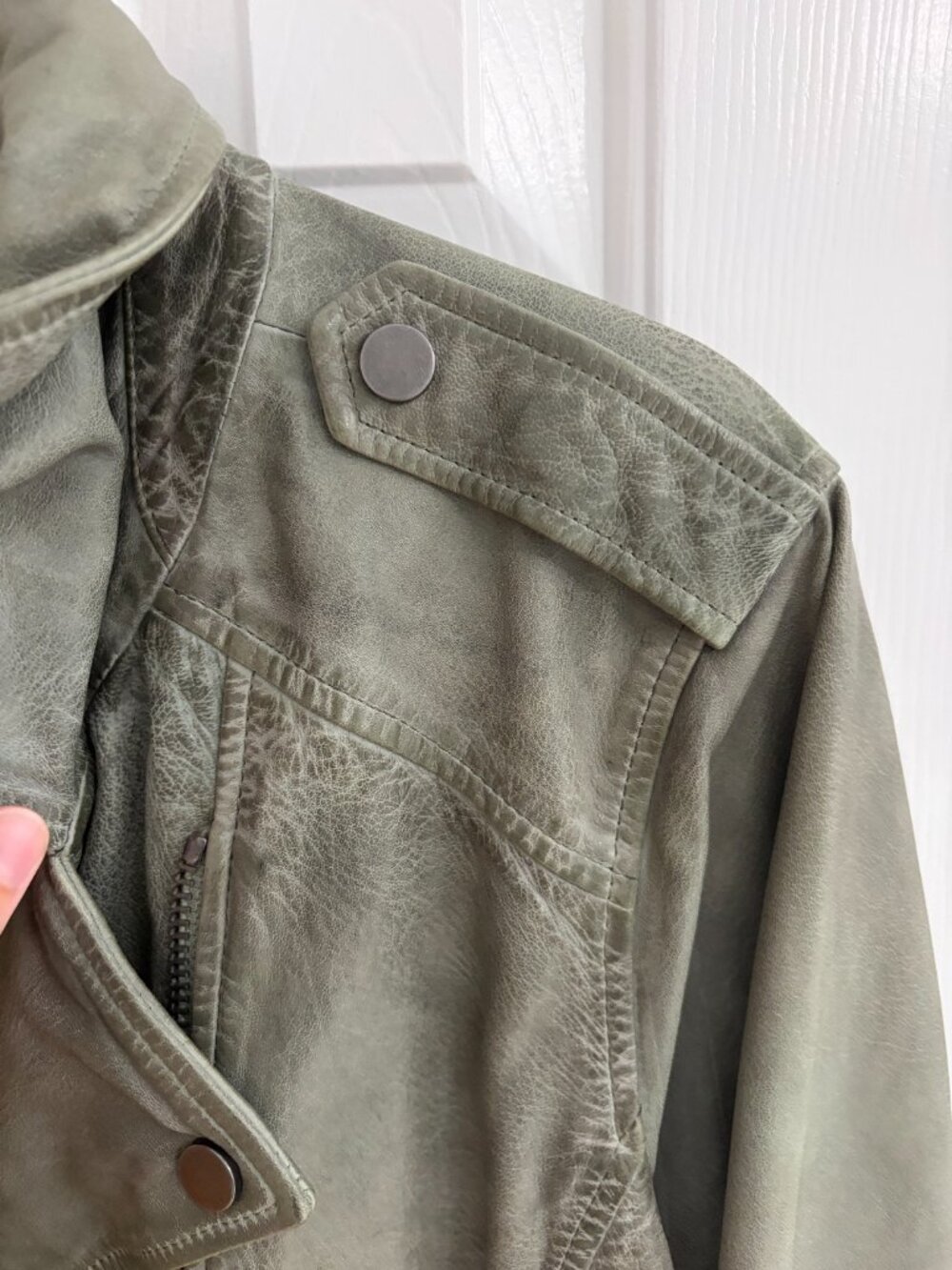 Lucky Brand Classic Leather Moto Jacket - Oil Green - Large - Picture 7 of 12